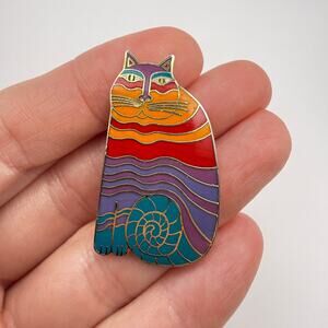 Vtg LAUREL BURCH Rainbow Cats Cloisonee Brooch Pin Multicolor 1987 Limited Ed
